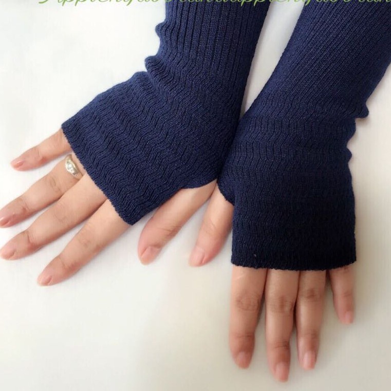 Handsock Manset Rajut Jempol Panjang / Manset Muslimah Panjang (TS-34)-Biru