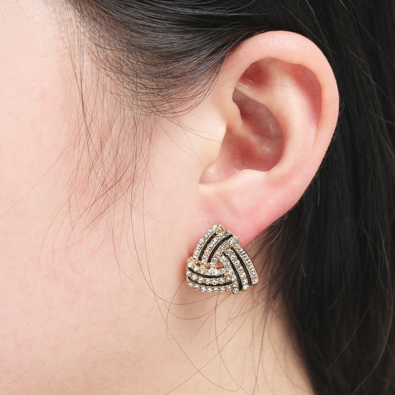 Anting stud 925 silver needle Bentuk Segitiga Geometris Aksen Berlian