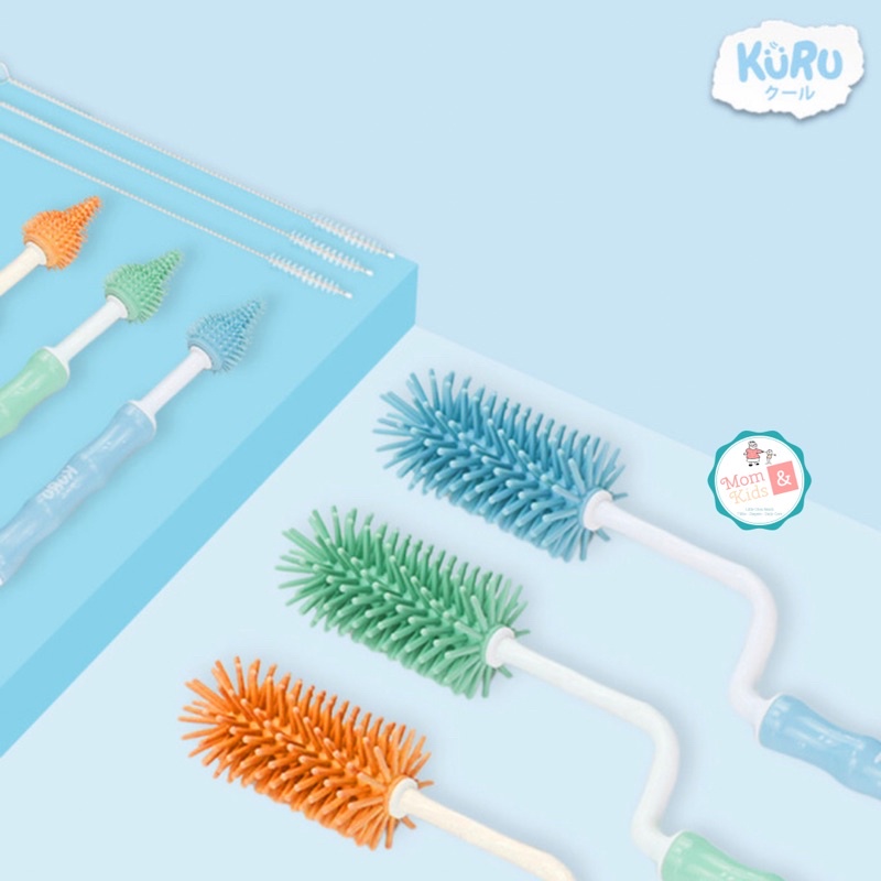 Kuru Silicone Bottle Nipple Brush Set | Sikat Botol Dot Bayi Silikon