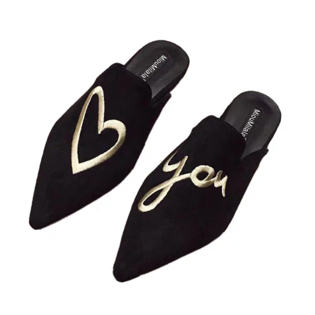 Arlaine- Sendal Slop Love You Flat Sandal ( HITAM )