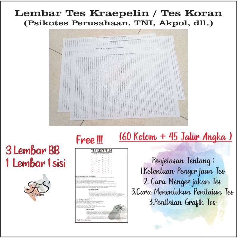 

Lembar Tes Kraepelin A3 / Tes koran / Psikotes Pt,Tni,Akpol,dll ( Paket Hemat 4 )