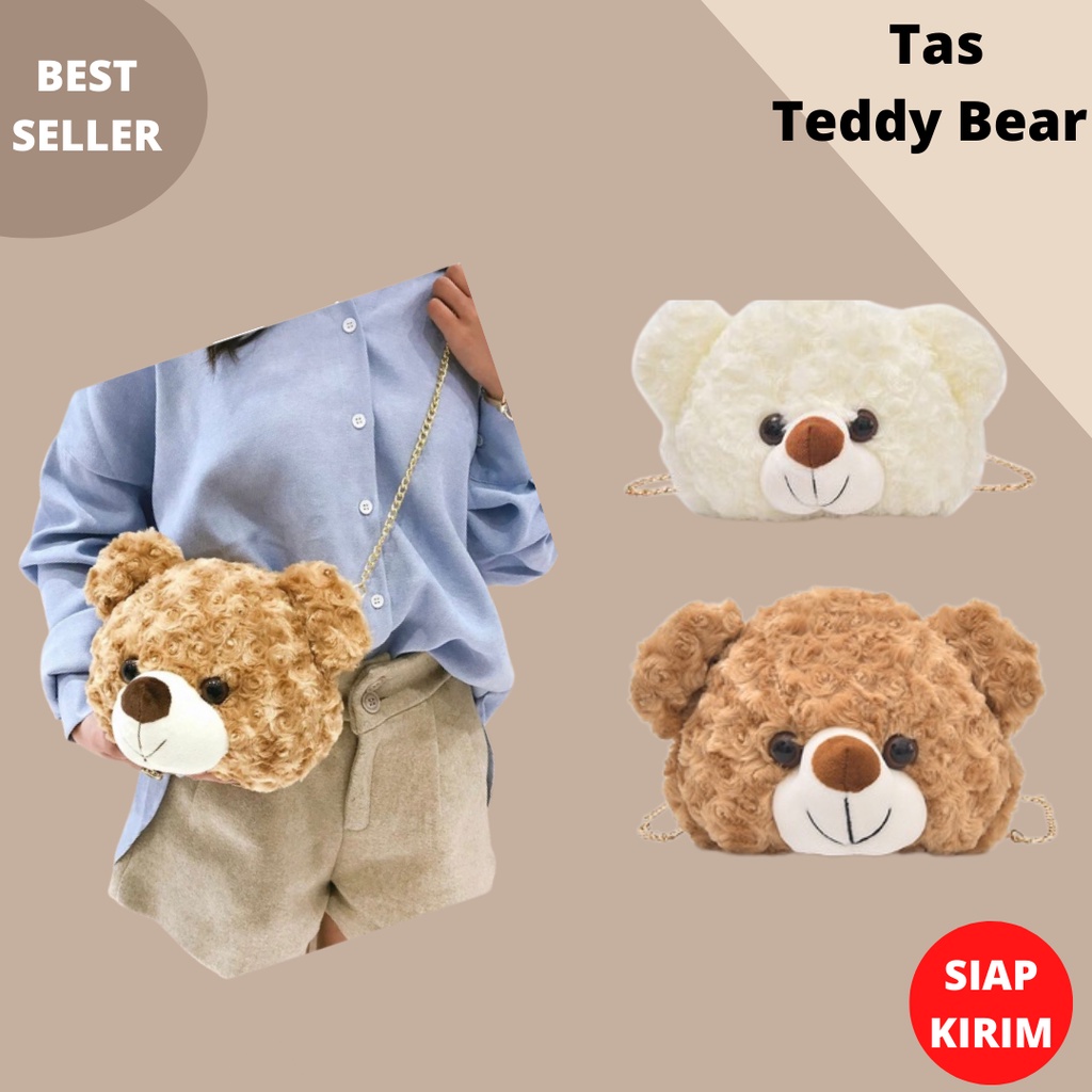 Tas Bulu Selempang TEDDY BEAR Tas Boneka Kepala teddy bear ALA KOREA TAS SEKOLAH LUCU TAS PEREMPUAN 