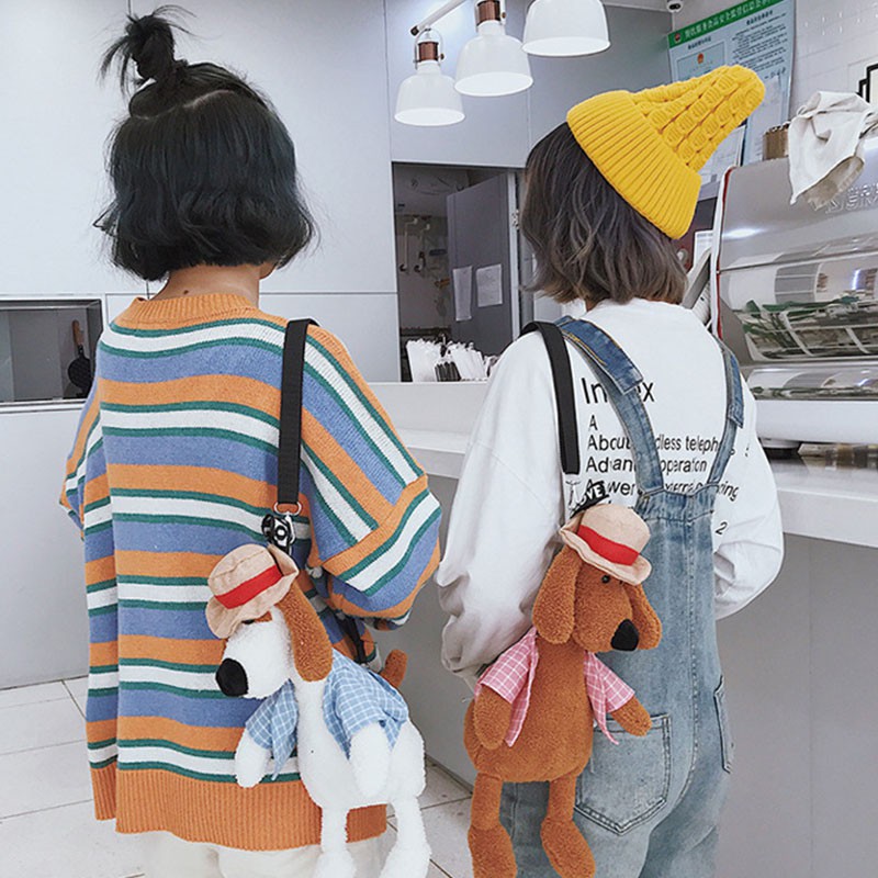 Tas Bahu Selempang Bahan Plush Bentuk Boneka Anak Anjing Lucu