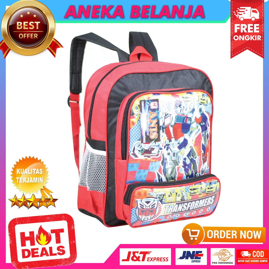 Ready Stock Tas Punggung Anak Cowok Berkualitas Gambar Transformers Merah Tas Sekolah TK PAUD SD Murah