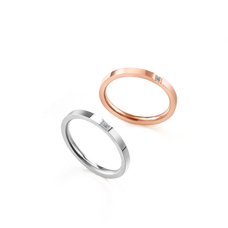 Cincin Berlian Bahan Titanium Steel Warna Rose Gold Gaya Korea Untuk Unisex