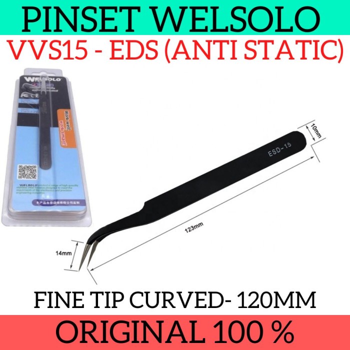 WELSOLO vVS15 Pinset Bengkok Runcing Round Tip 120mm Anti Static ESD15