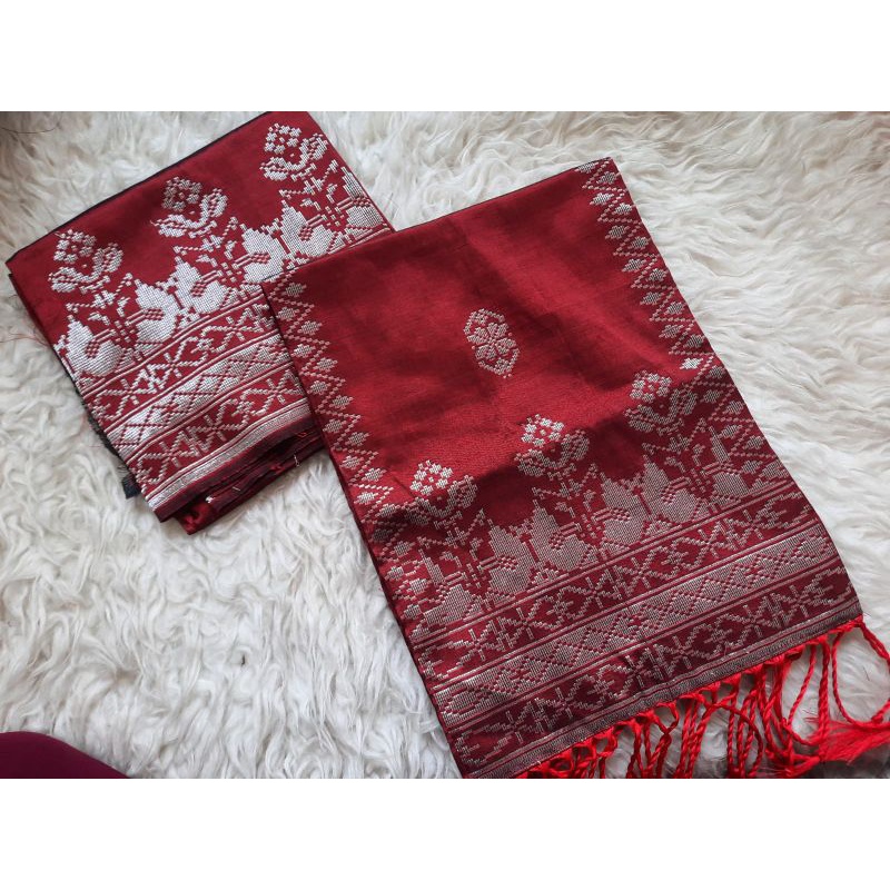 songket silungkang warna maroon silver