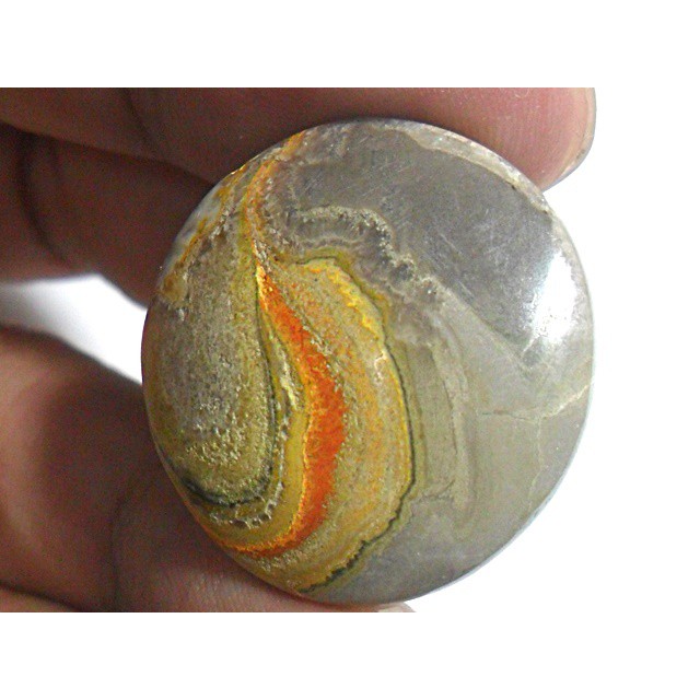 AG295 Round 25x24mm 33.5ct Orange Yellow Gray 'Yin Yang' Picture Natural Unheated Agate