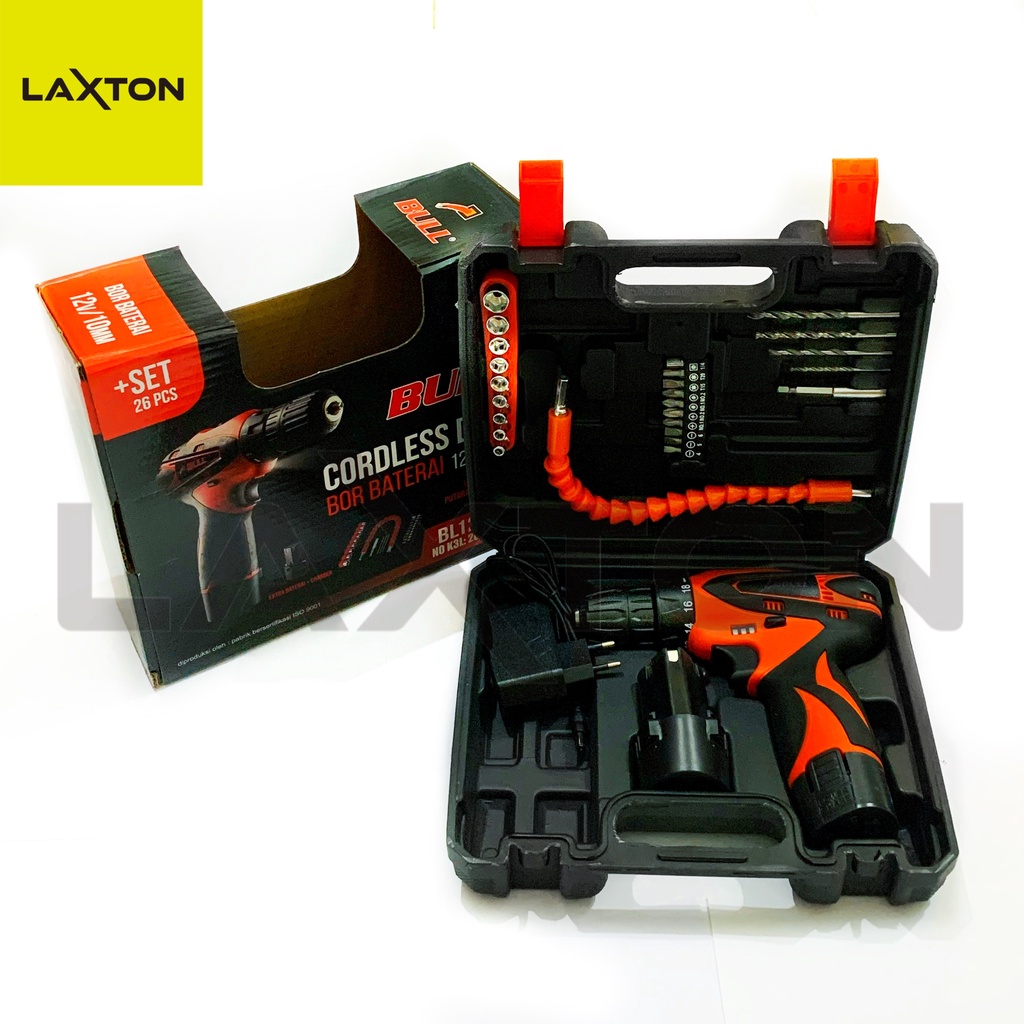 Mesin bor baterai charge cordless drill set 10mm BULL BL12NEW MURAH