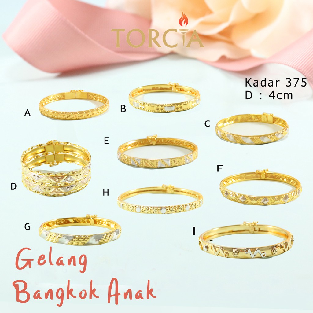 Gelang Bayi dan Anak Bangkok Emas Asli Kadar 375 Torcia