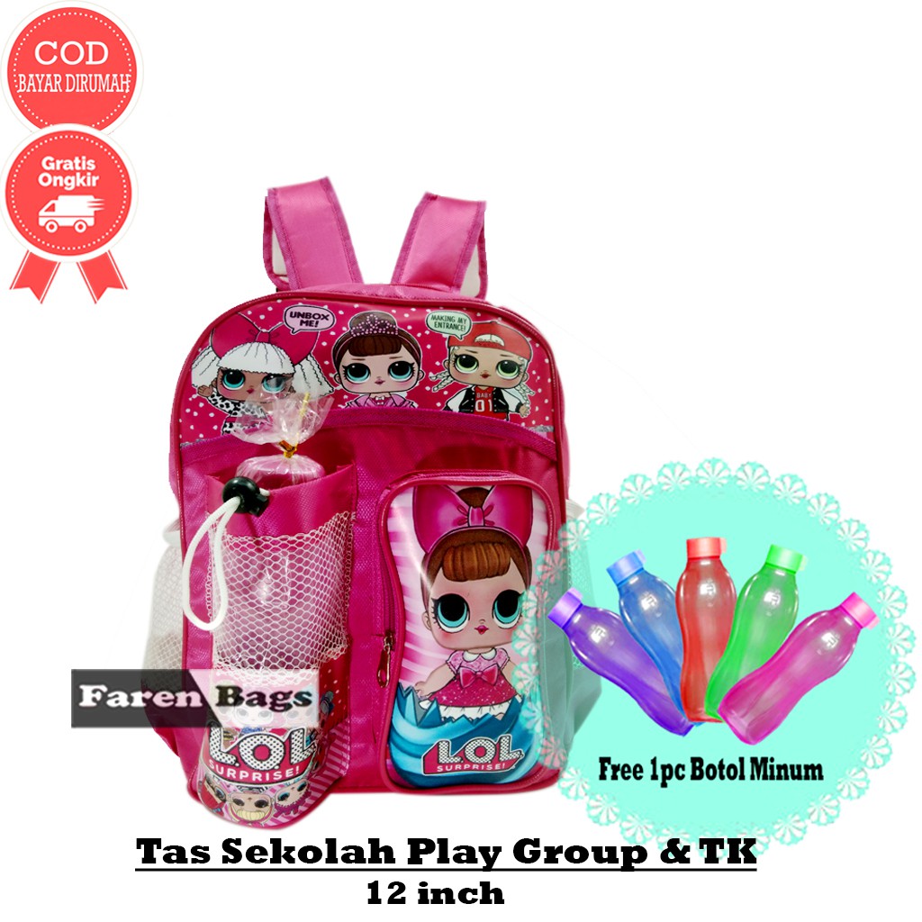 Tas Ransel Sekolah Paud - TK Anak Perempuan Gambar Kartun Free Botol Minum