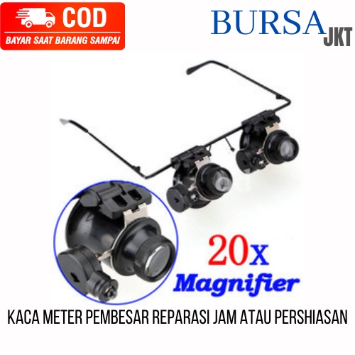 KACAMATA PEMBESAR REPARASI JAM PERHIASAN 20X ZOOM LAMPU LED SERVISE