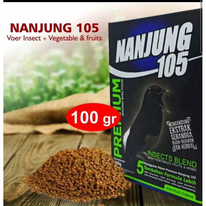 nanjung 105 100gr pakan burung murai voer pelet ebod jaya pur makanan kacer jangkrik buah njg100