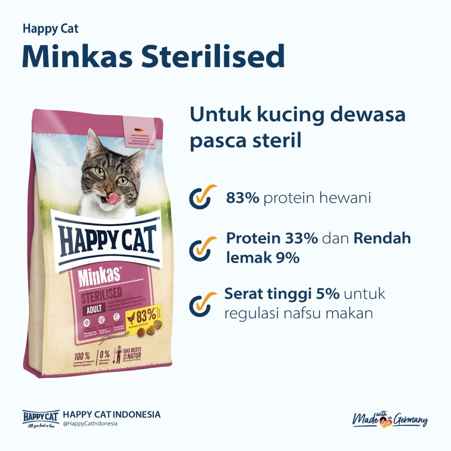 Happy Cat Minkas Sterilised 1.5kg - Makanan Kucing Steril - Kebiri