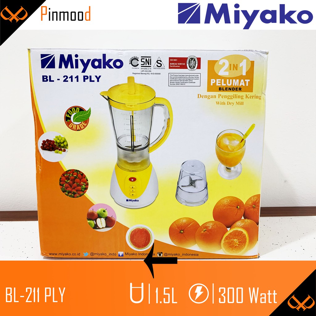 MIYAKO BLENDER BL-211 PLY [ 1,5 LITER ] PELUMAT 2 IN 1 PLASTIK DRY MILL BISA KERING