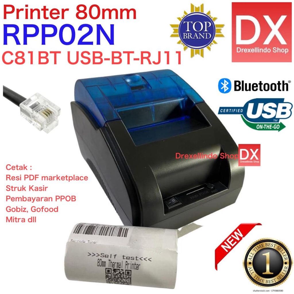 Printer Thermal Bluetooth USB RJ11 RPP02 IWARE C81-BT UKURAN KERTAS 80MM C81BT