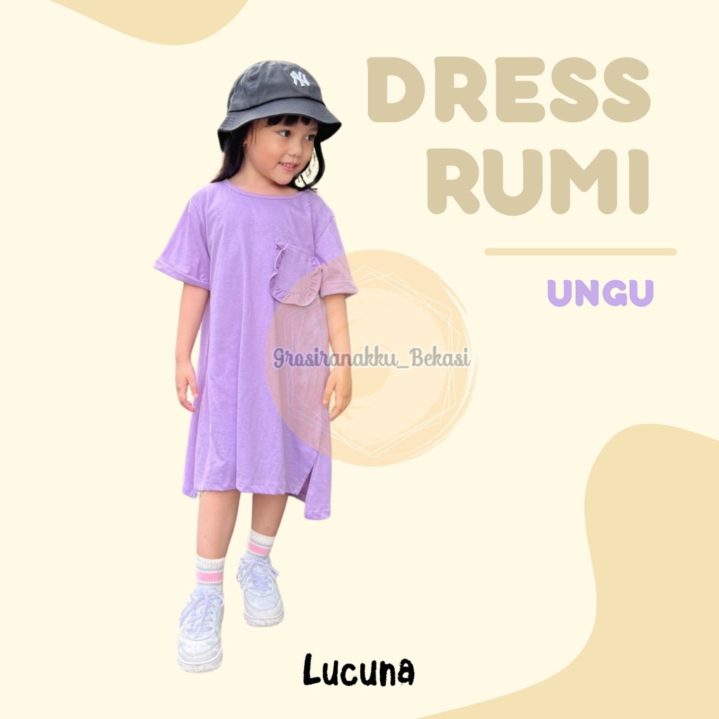 Dress Anak Oversize Lucuna Rumi Warna Ungu Size 1-5thn