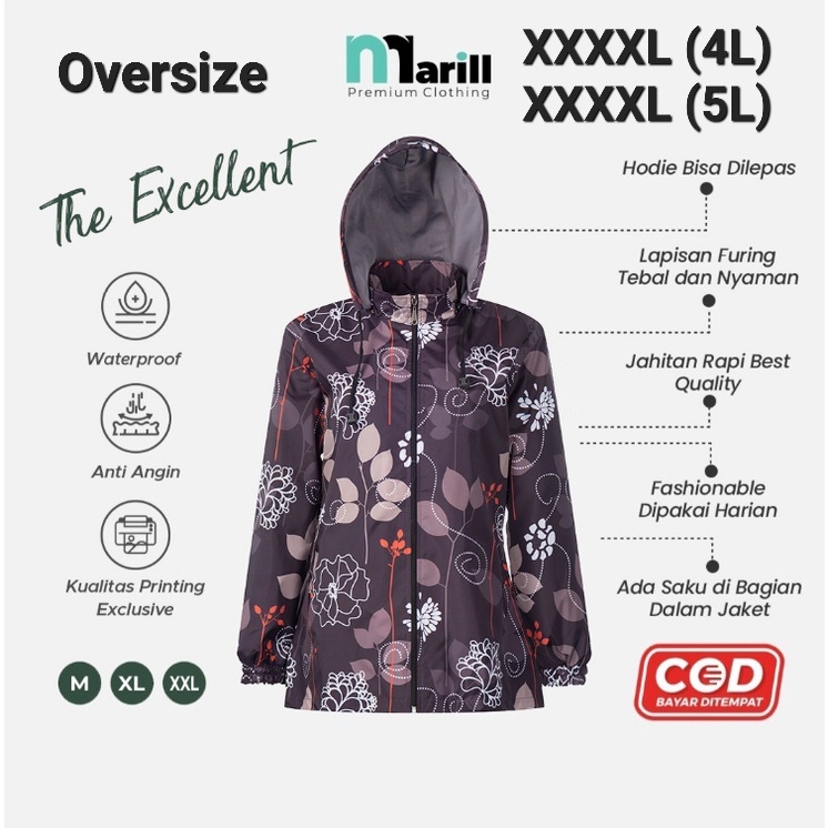 Jaket Parasut Wanita Oversize Big Size Jumbo Printing Anti Air Anti Angin Waterproof Motif Kekinian