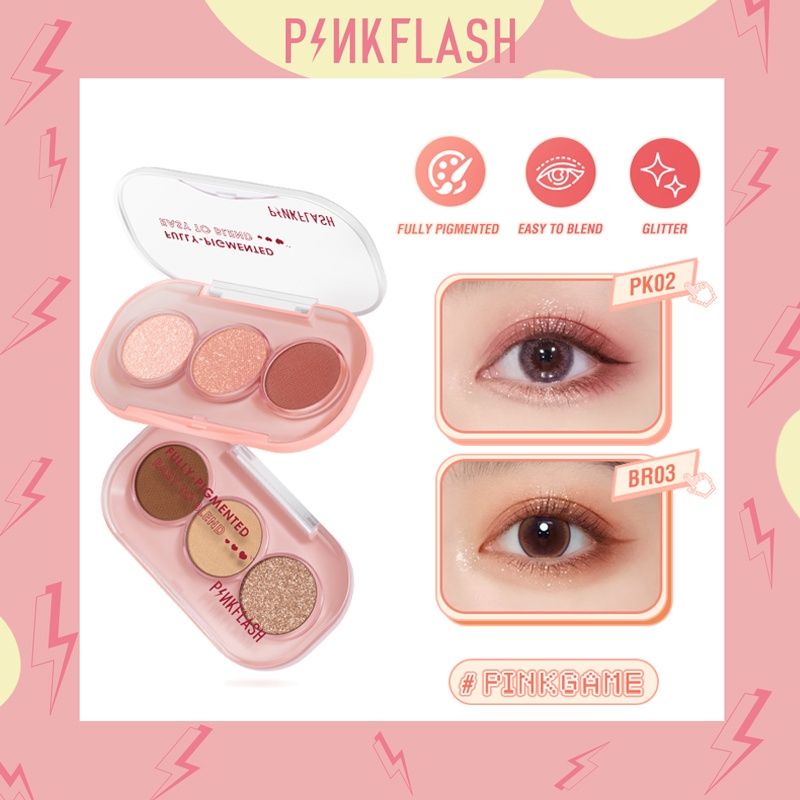 ❤️Miss.Vinka❤️ ORIGINAL 100% PINKFLASH 3 Colors Eyeshadow Palette Giltter High Pigmented