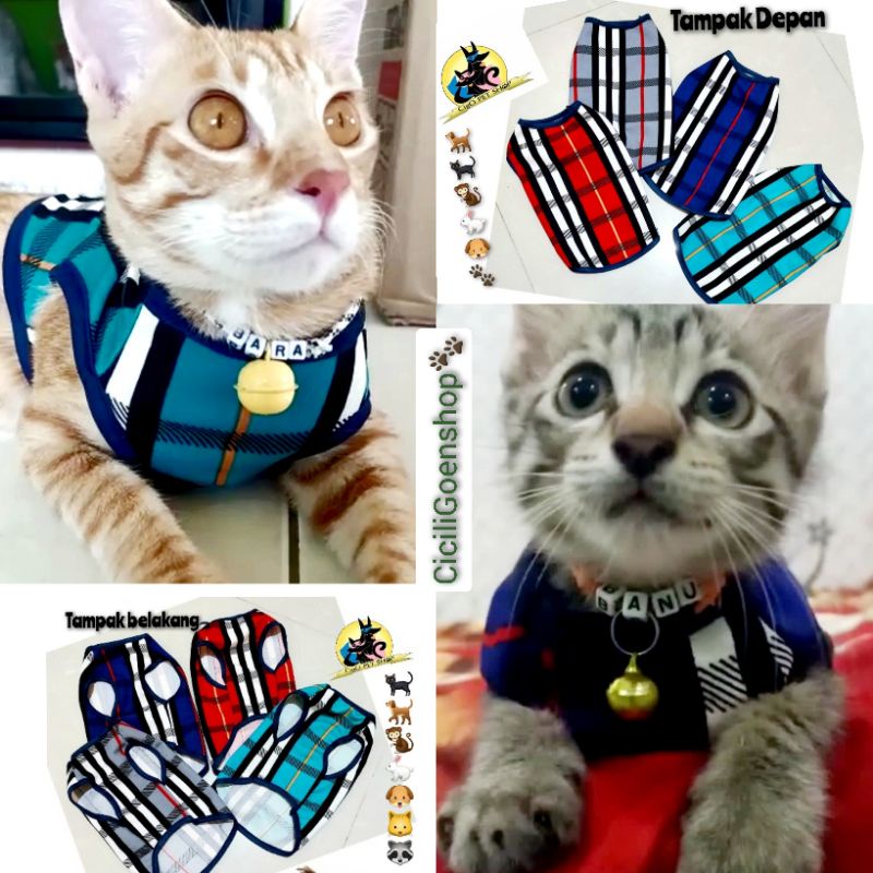 baju motif tartan kotak anjing kucing vest murah elegant simple