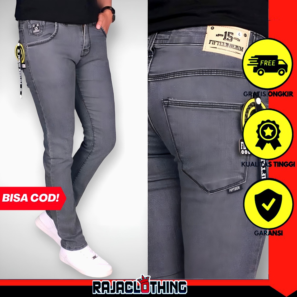 RCL - Celana Jeans Pensil Pria Abu Grey Terbaru Distro Original Import S.M.L.XL 27s/d 34 / FIFTEEN DENIM / CELANA PANJANG PRIA / CELANA JEANS SKINNY SELIM-FIT