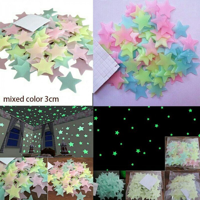 [100Pc]Stiker Bintang Glow In The Dark / Stiker Dinding Glow In The Dark