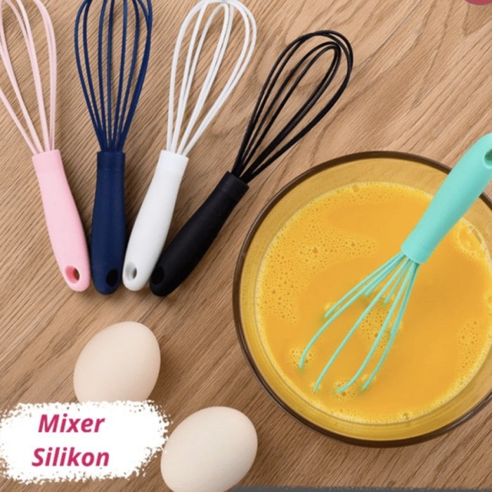 U109 Full Silicone Pengocok Telur Adonan Mixer Baking Whisk Egg Beater