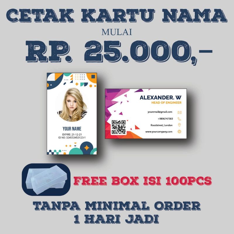 jasa cetak kartu nama / kartu identitas / free box
