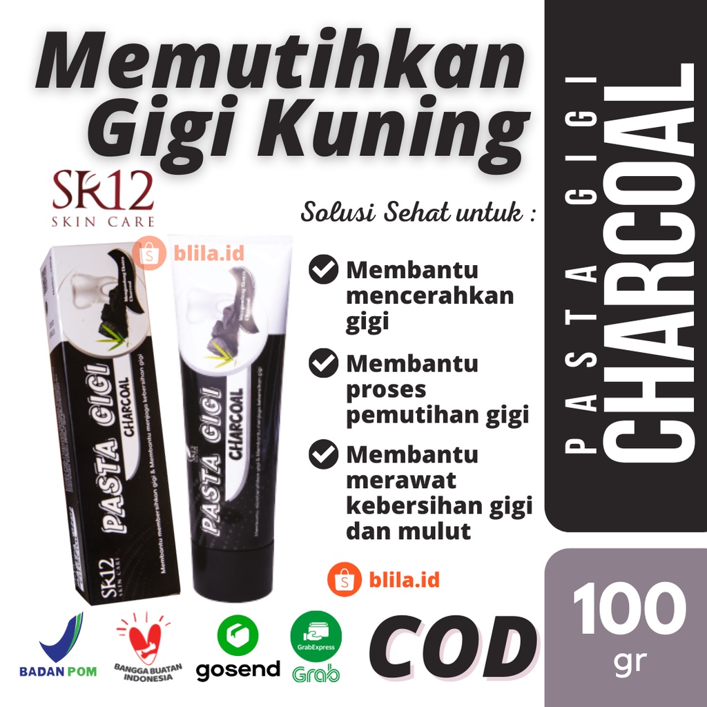 Pemutih Gigi Kuning SR12 Pasta Gigi Charcoal 100 gram Teeth Whitening Halal BPOM