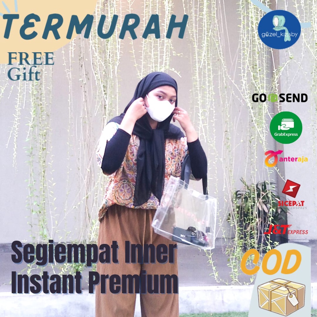 Hijab Square Instan/Kerudung/Krudung Segiempat Inner 2 Layer/Jilbab Segi Empat Instant Ceruty/Segiti