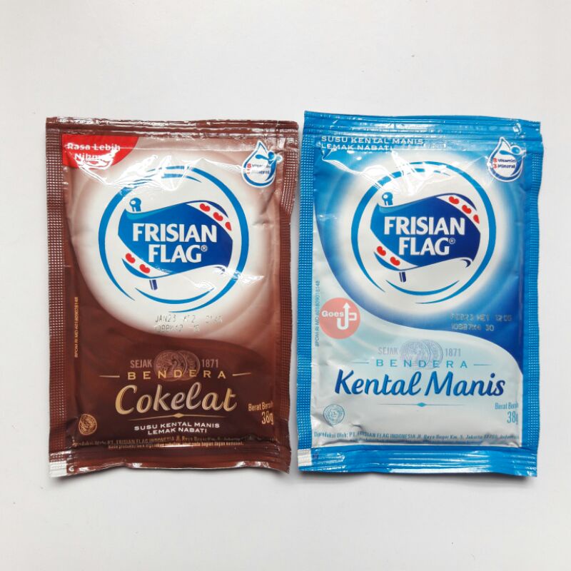 

[BISA COD] Frisian Flag Susu Kental Manis SKM Bendera Coklat Vanilla Sachet 38 gram Renceng Isi 6 bungkus