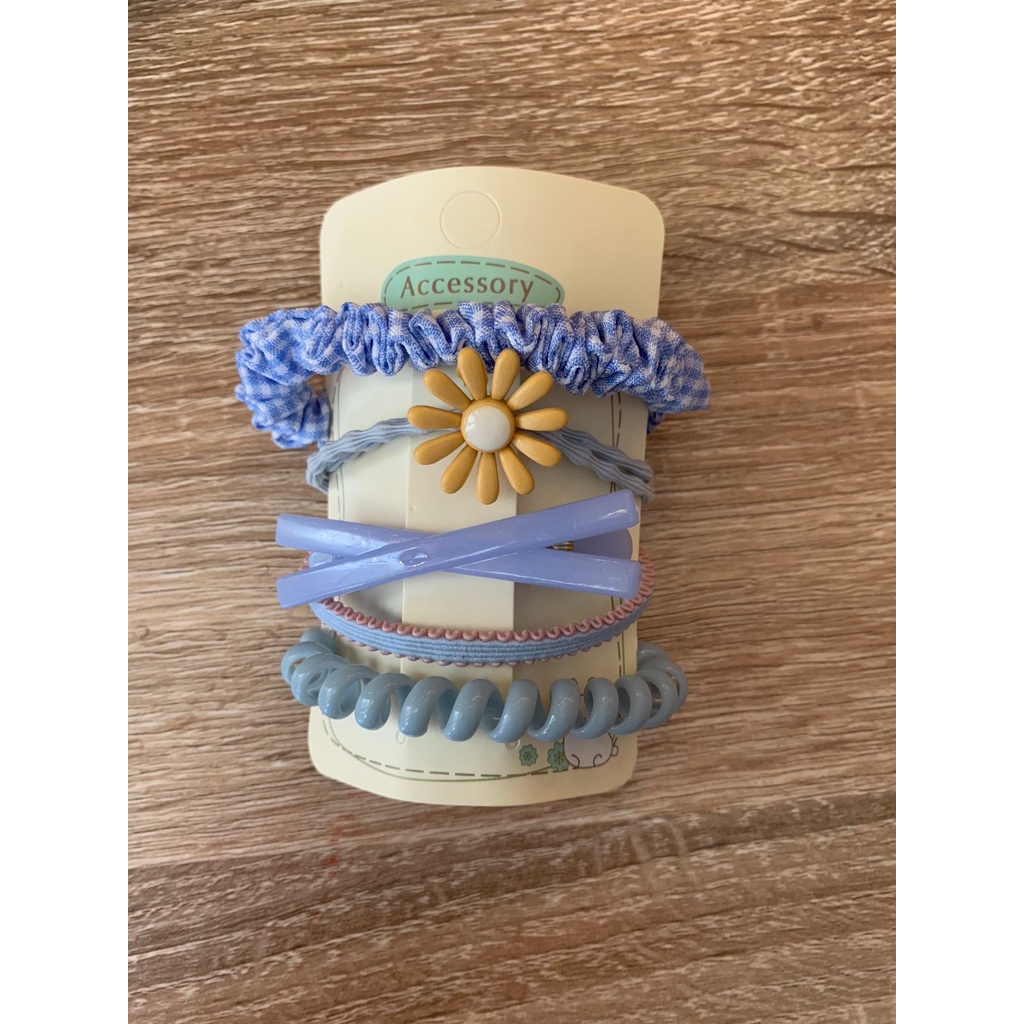 Ikat Rambut Korea Towel Ring Set ( isi 50pcs)-SET(5pcs)-BIRU KOTAK