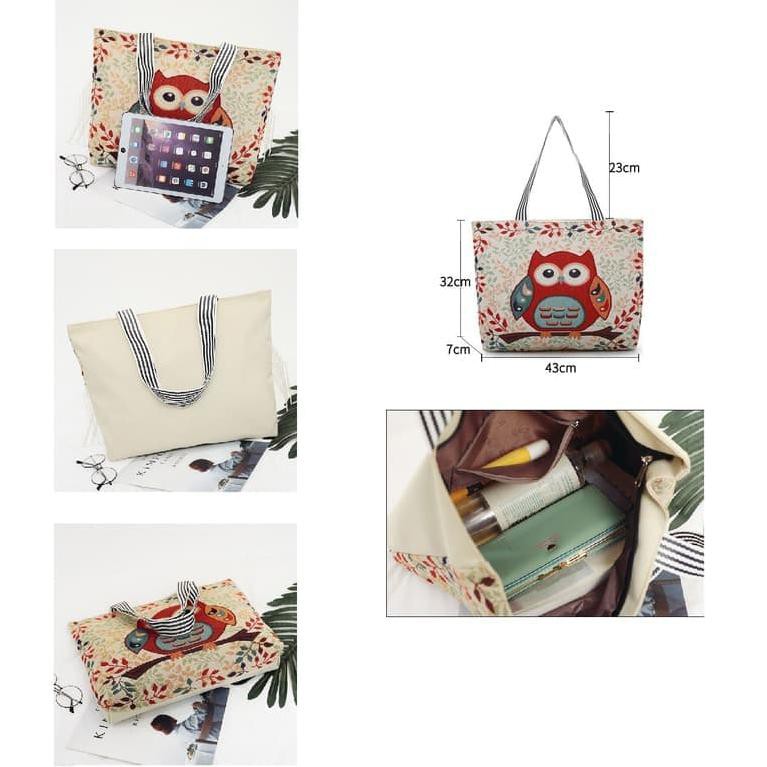 5MMP OWL TOTE BAG / TAS SELEMPANG WANITA / TAS MOTIF OWL 5RV4