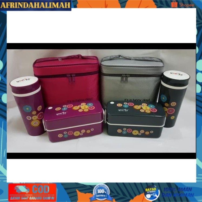 

[TERBARU] TEMPAT BEKAL SEKOLAH / LUNCHBOX SET 596 YOOYEE 910ML ABU-ABU DAN PINK