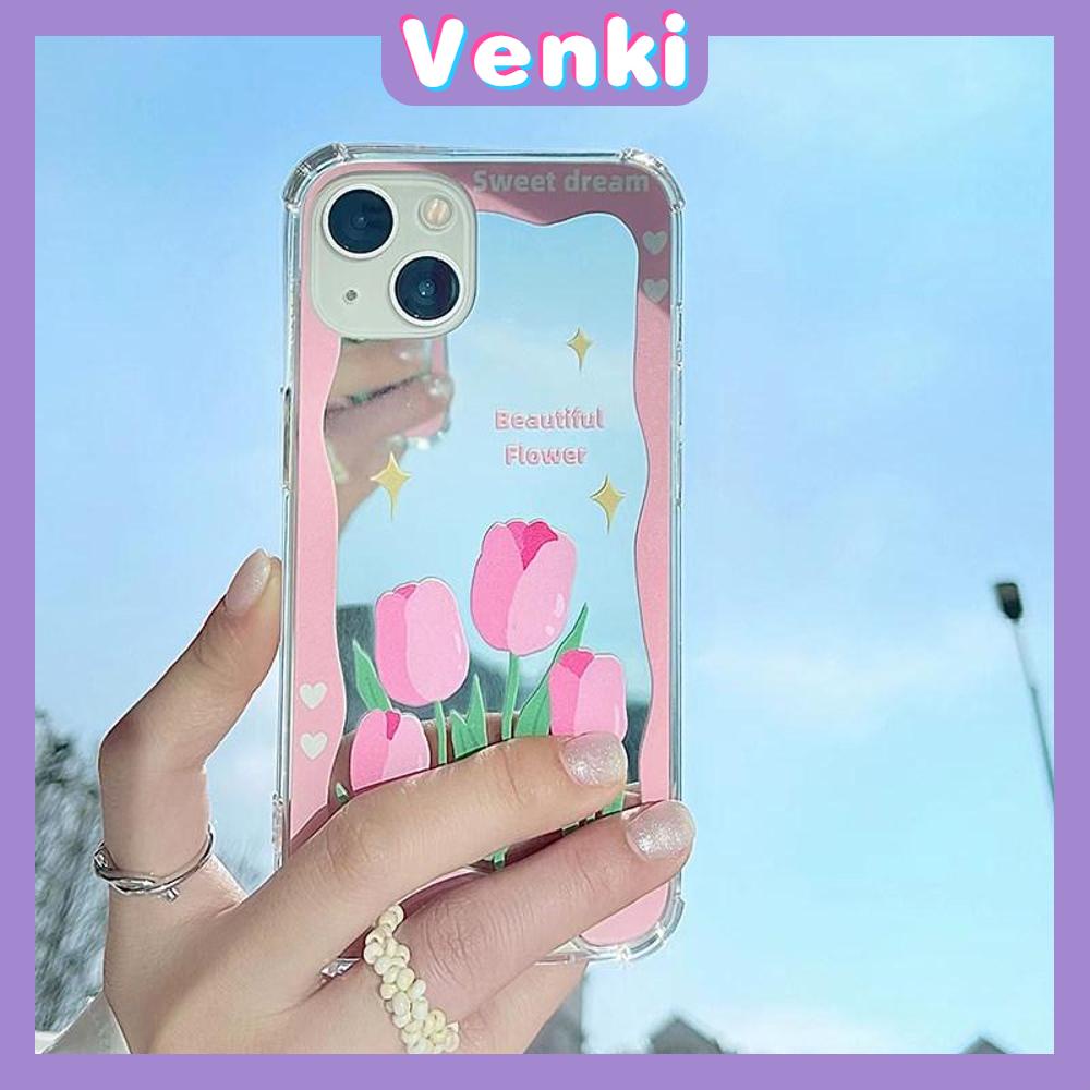 iPhone Case Acrylic Luxury Makeup Mirror Airbag Shockproof Protection Camera Pink Flowers Cute Compatible For iPhone 11 iPhone 13 Pro Max iPhone 12 Pro Max iPhone 7 Plus iPhone xr