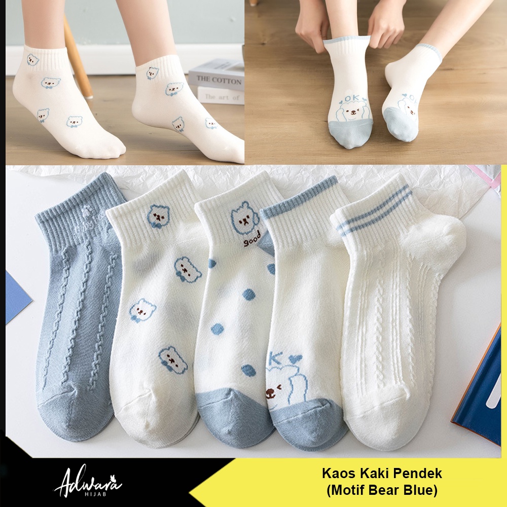 Kaos Kaki Wanita Pendek Semata Kaki Motif Bear Blue Ok Gaya Fashion Korea