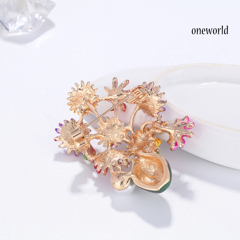 OW@ Fashion Women Flower Vase Rhinestone Inlaid Brooch Pin Corsage Lapel Jewelry