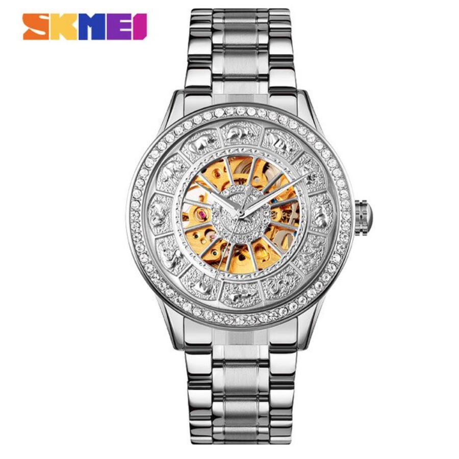 Jam SKMEI 9228 Diamond Luxury Automatic Watch Men Retro Hollow Mechanical Mens Watches Luminous