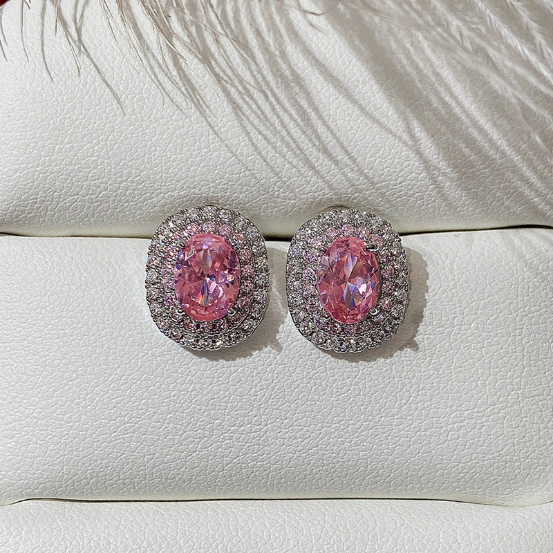 Fancyqube Anting Stud Cubic Zirconia Warna Pink Untuk Wanita