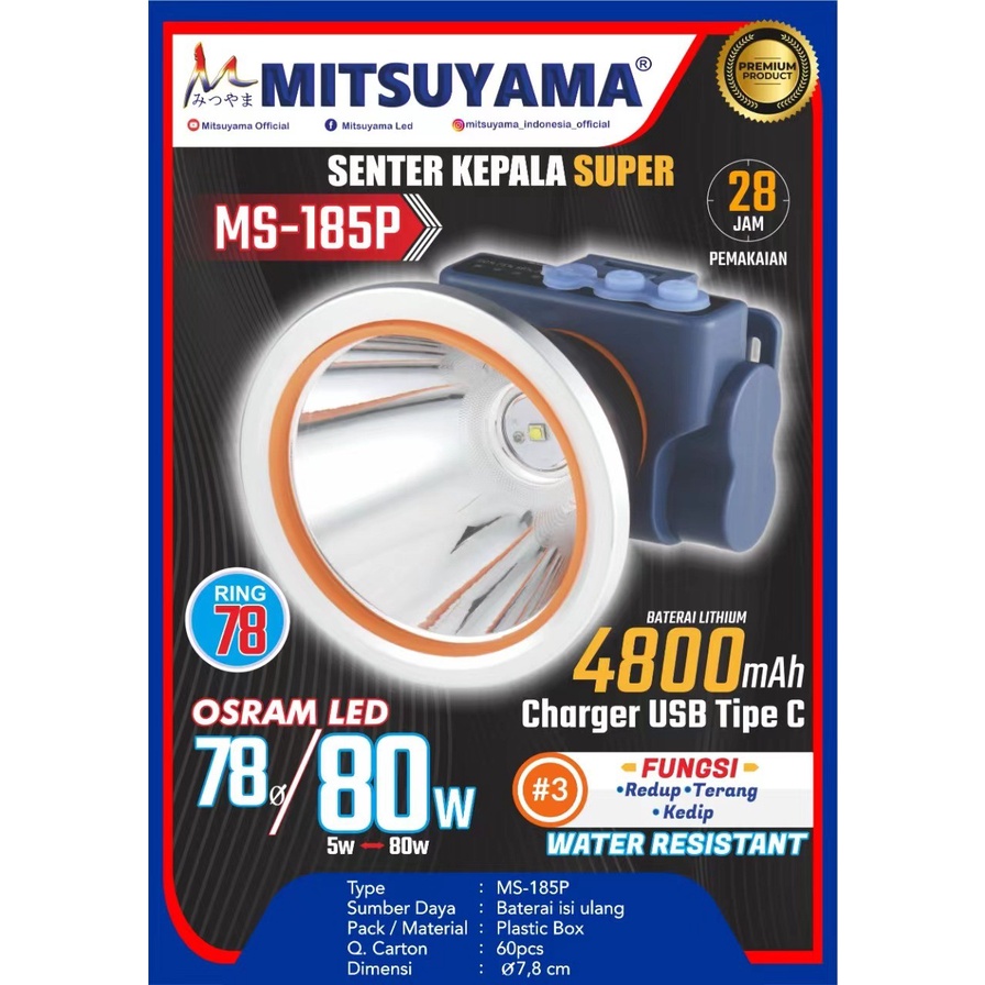 COD SENTER KEPALA LED MISUYAMA 80 WATT MS-185P 4800mAh CAHAYA PUTIH 80 WATT /SENTER KEPALA CAS LED MITUYAMA  80 WATT MS-1223 CAYAHA PUTIH 4800 mAh