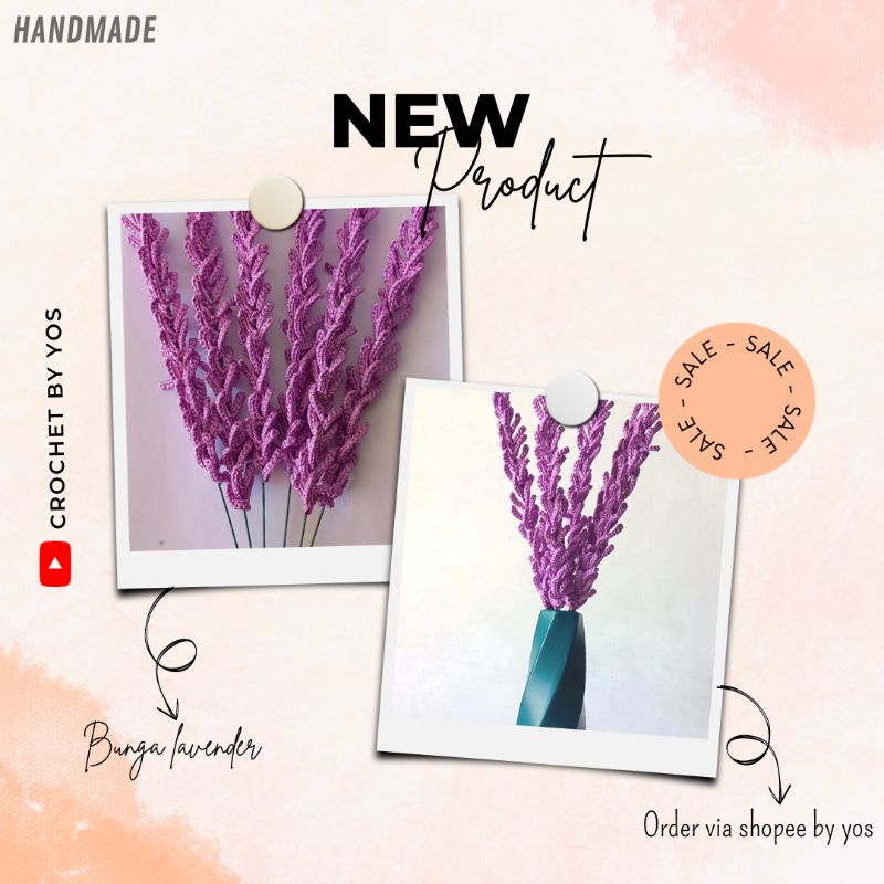 hiasan bunga/bunga lavender/lavender rajut/bunga rajut/rajutan/crochet/