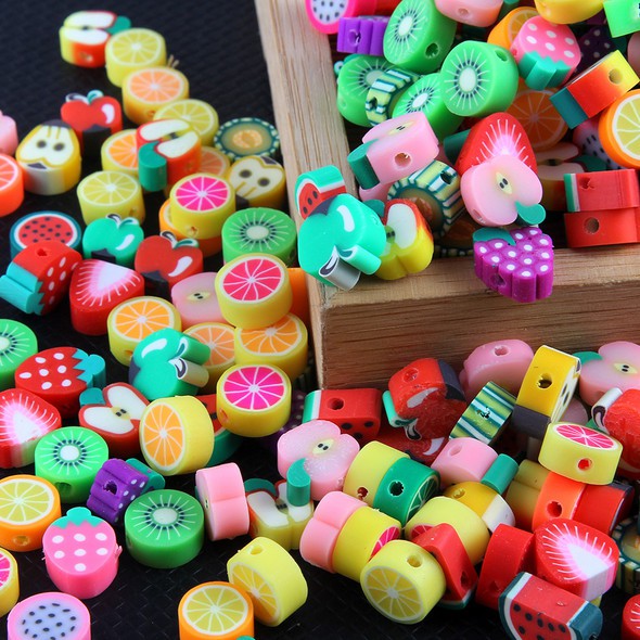 50Pcs Manik-Manik Spacer Polymer Clay Bentuk Buah Campur Untuk Membuat Perhiasan DIY