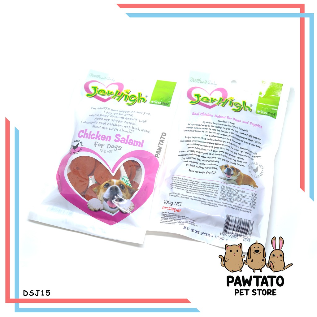 Snack Anjing Jerhigh Chicken Salami Pet Food Dog Puppy Treat Daging Ayam Wangi Selera Makan Favorit 