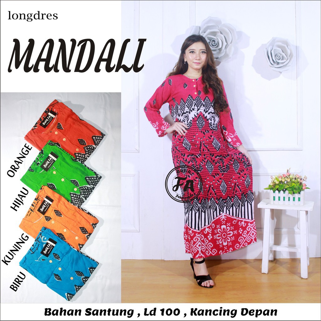 Longdres mandali grosir baju lengan panjang daster midi murah wanita kekinian fashion batik jogja