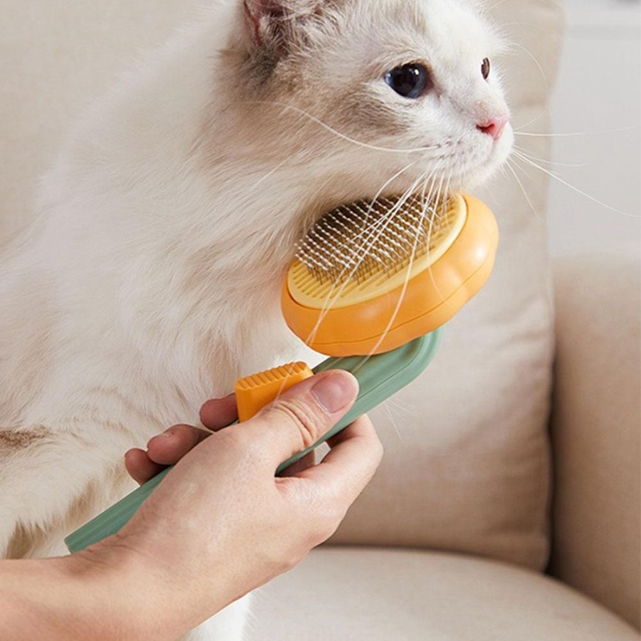 Pumpkin Pet Brush Self Cleaning Comb Sisir Anjing Kucing ORIGINAL