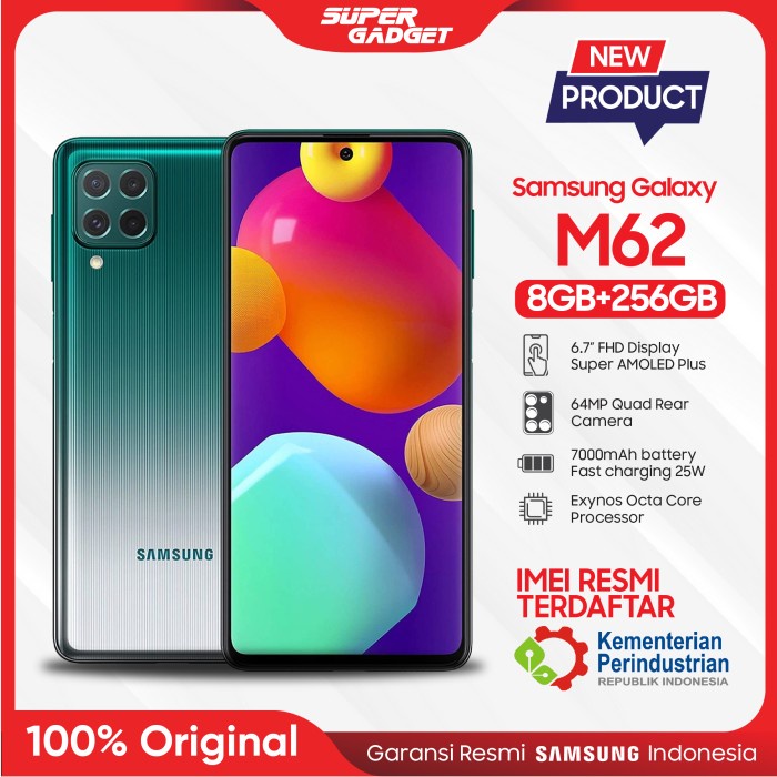 Samsung Galaxy M62 RAM 8 ROM 256 8GB 256GB Smartphone Resmi SEIN - Green, Non Bundle