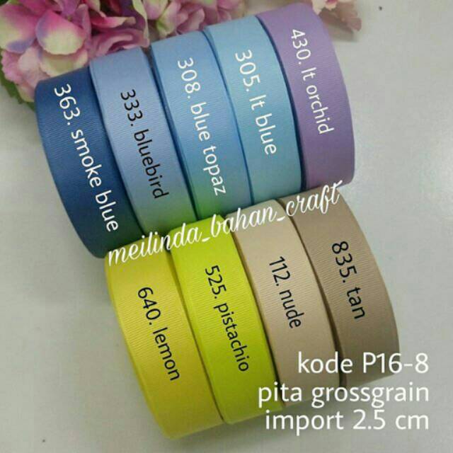

Kode P16-8. Pita grossgrain import. 2.5 cm. Dijual.per 5 yard