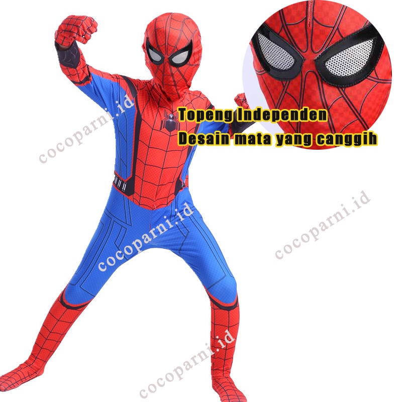 Halloween Makeup party baju otot spiderman anak laki laki setelan kostum spidermen + COS Spiderman Masker Asli