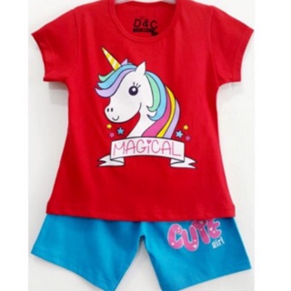 Setelan baju  kaos  anak cewe 1 6 T karakter UNICORN  