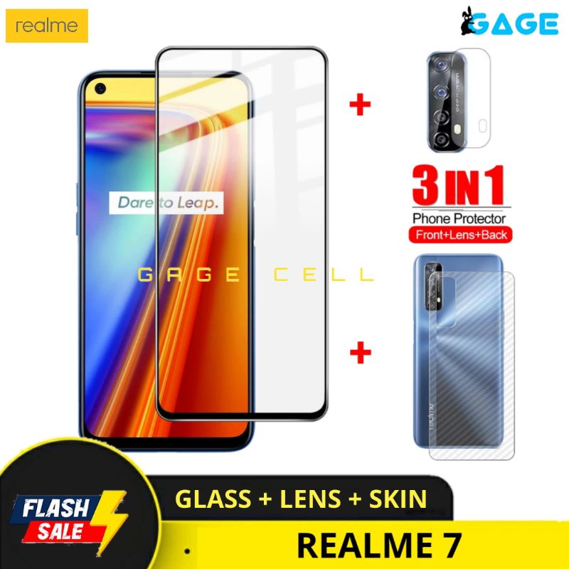 3IN1 TEMPERED GLASS LAYAR KAMERA SKIN CARBON REALME 7 TG ANTI GORES REALMI 7 FULL SCREEN PROTECTOR